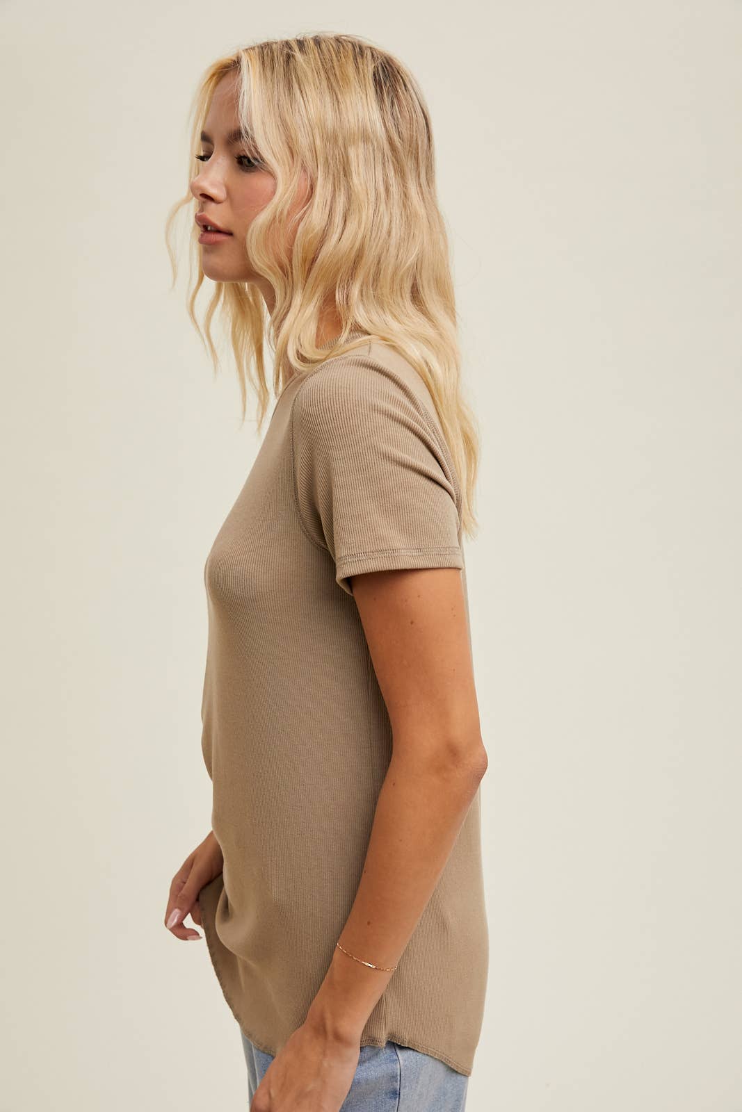 Wishlist Apparel – T-shirt – Mulher por atacado – Camiseta básica canelada de malha / WL18-171434