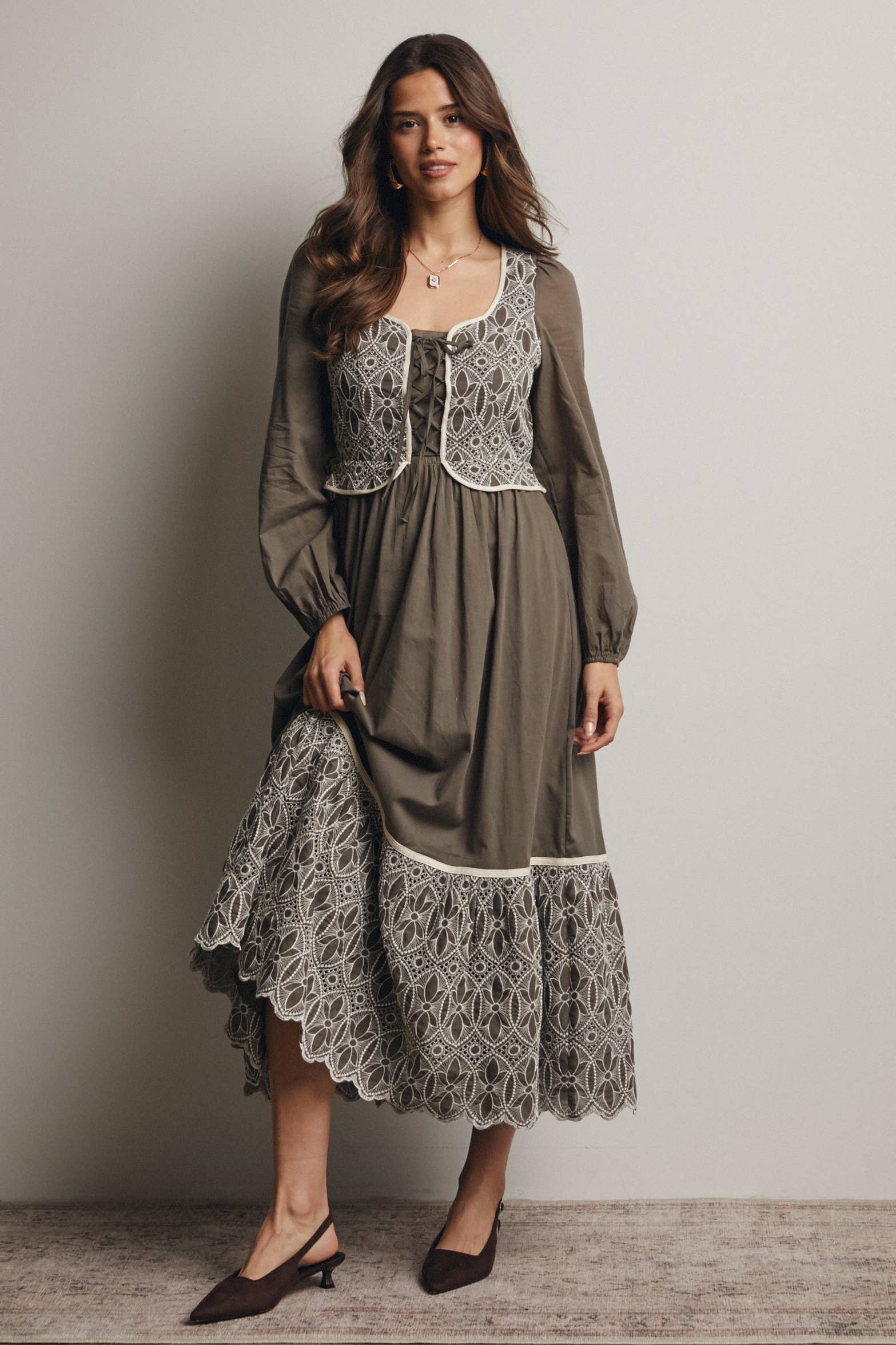 Forte - Wholesale Jurk - Dames - Maxi-jurk met geborduurd lijfje FD002012