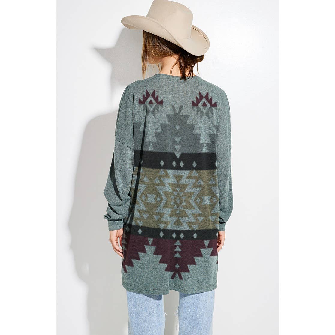 Phil Love - Wholesale Cardigan - Women's - Aztec print Loose fit long sleeve Knit cardigan3