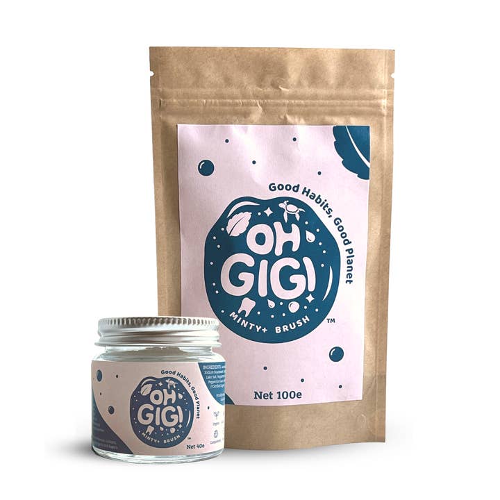 Organic Tooth Powder 'Minty+ Brush' Jar and Refill Pack for wholesale by OHGIGI®️