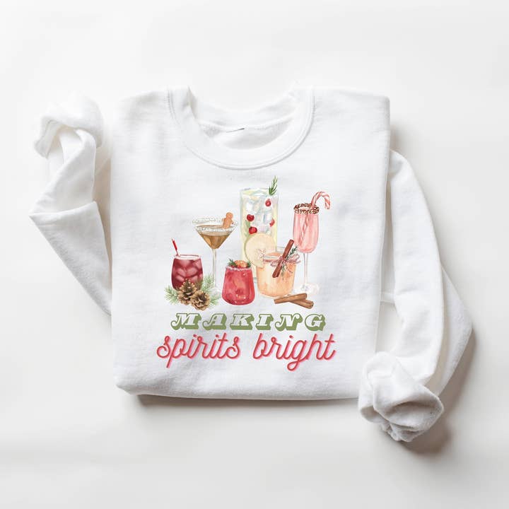 White Making Spirits Bright Merry Christmas Sweatshirt for wholesale on Faire1