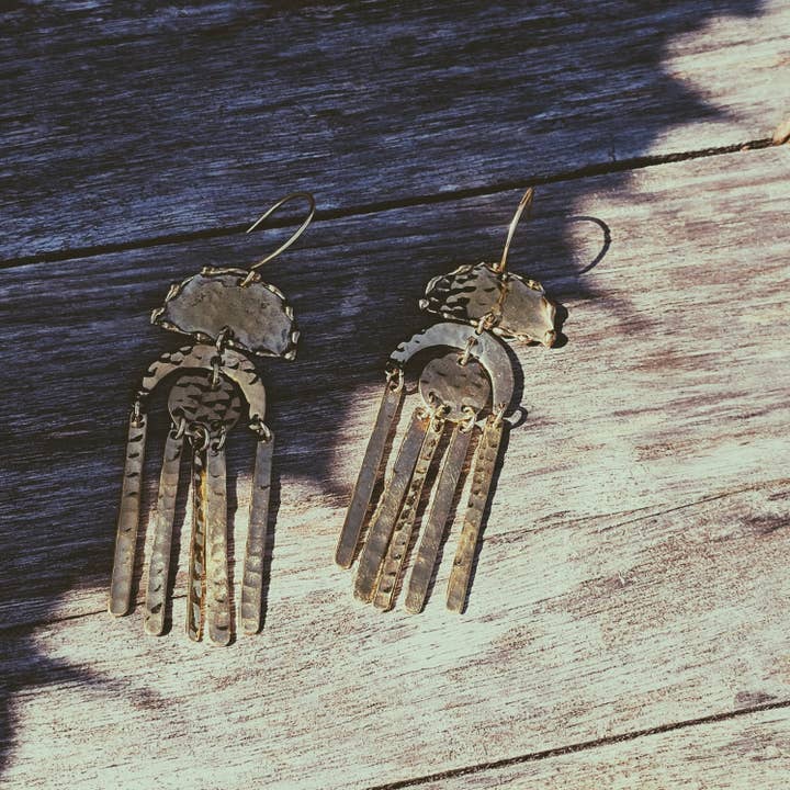 Bisjoux - Wholesale Dangle Earrings - Hammered brass chandelier big earrings Bisjoux exclusive