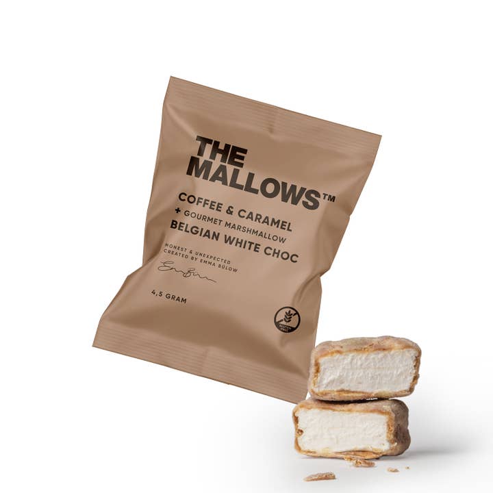 The Mallows - Vendita all'ingrosso Marshmallow - CAFFÈ & CARAMELLO + SALE & CIOCCOLATO BIANCO FLOWPACK 4,5G0