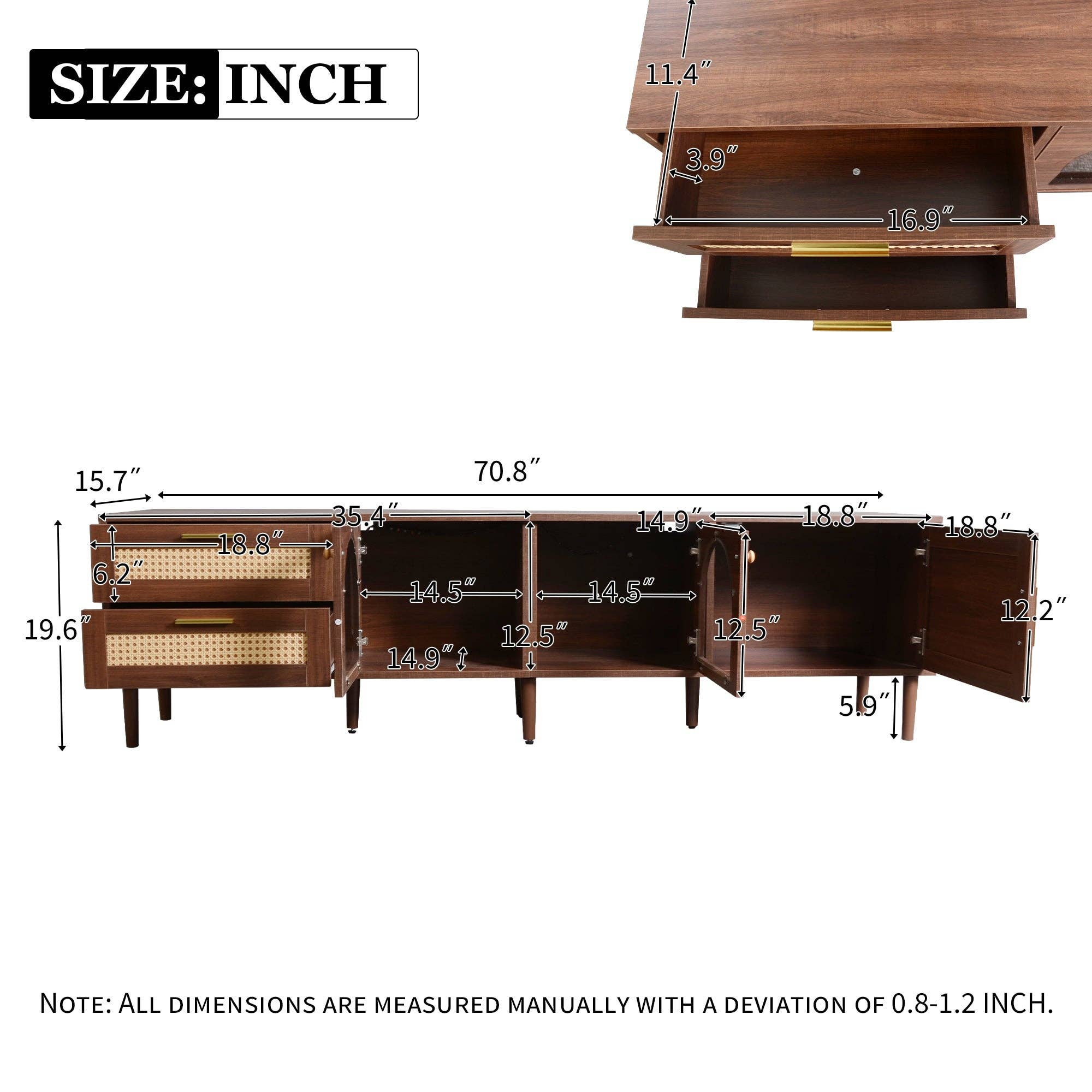 HOMYCASA DESIGN INC - Wholesale Console Table - Rattan TV Stand with LED Lights 3 Cabinets for 80" TVs3