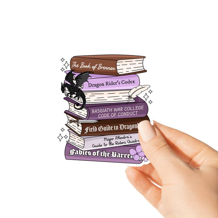 Fourth Wing Inspired Bookstack Sticker for wholesale by Nearly June Design Co