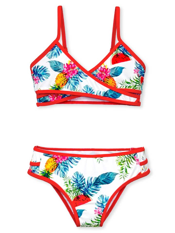 Fato de Banho de Duas Peças com Estampa Tropical para Menina GSW-E25-6847B por atacado de Cutie Patootie Clothing
