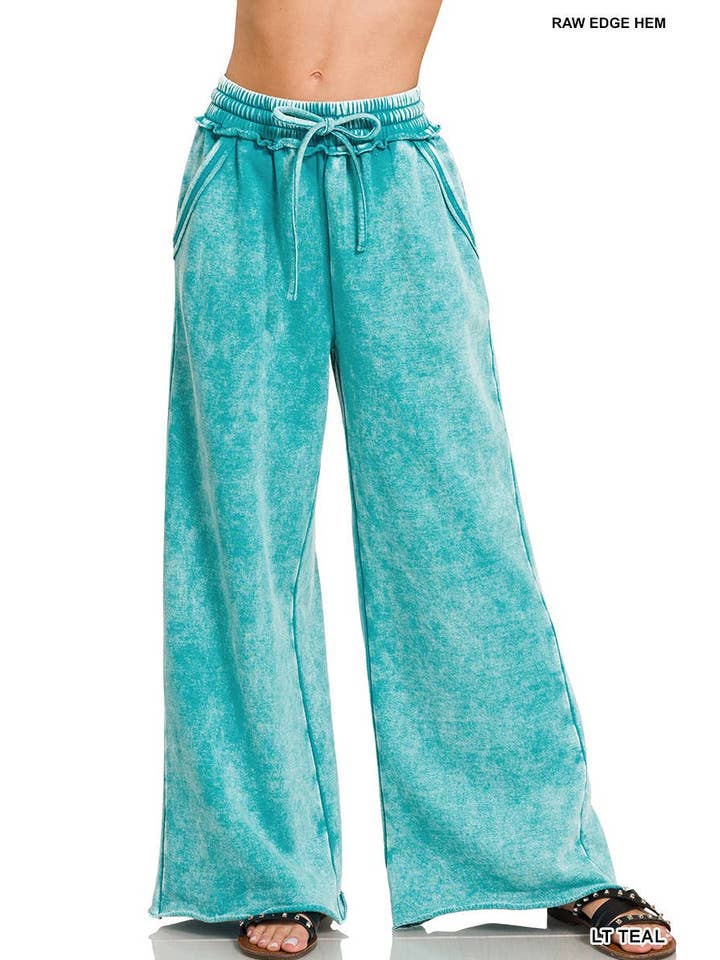 Vanilla Monkey - Wholesale Lounge Sweatpants/Joggers - Women's - Acid Wash Fleece Palazzo Sweatpants With Pockets9