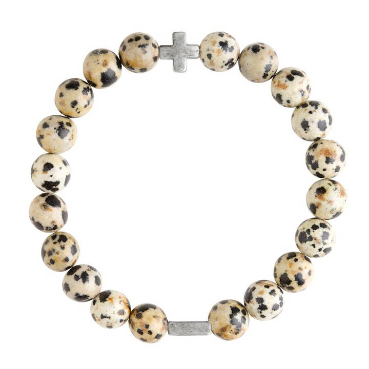Vérité - Bracelet Élastique en Jaspe Dalmatien & Argent pour la vente par CHARGED