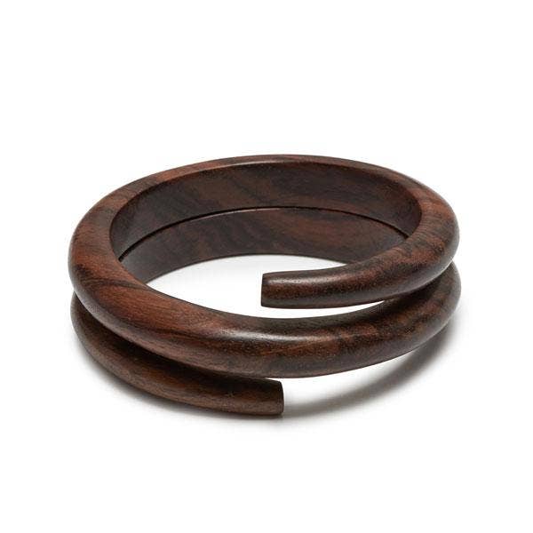 Brown wood Hand-Carved Spiral Bangle Bracelet gift for Women for wholesale by BRANCH JEWELLERY