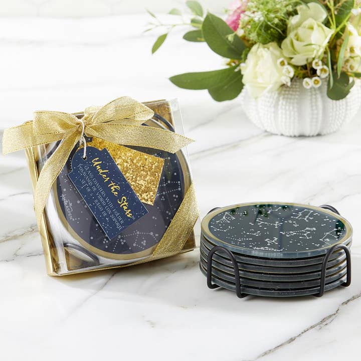 Kate Aspen – wholesale Coasters – Under the Stars Glass Coaster with Holder (Set of 6)