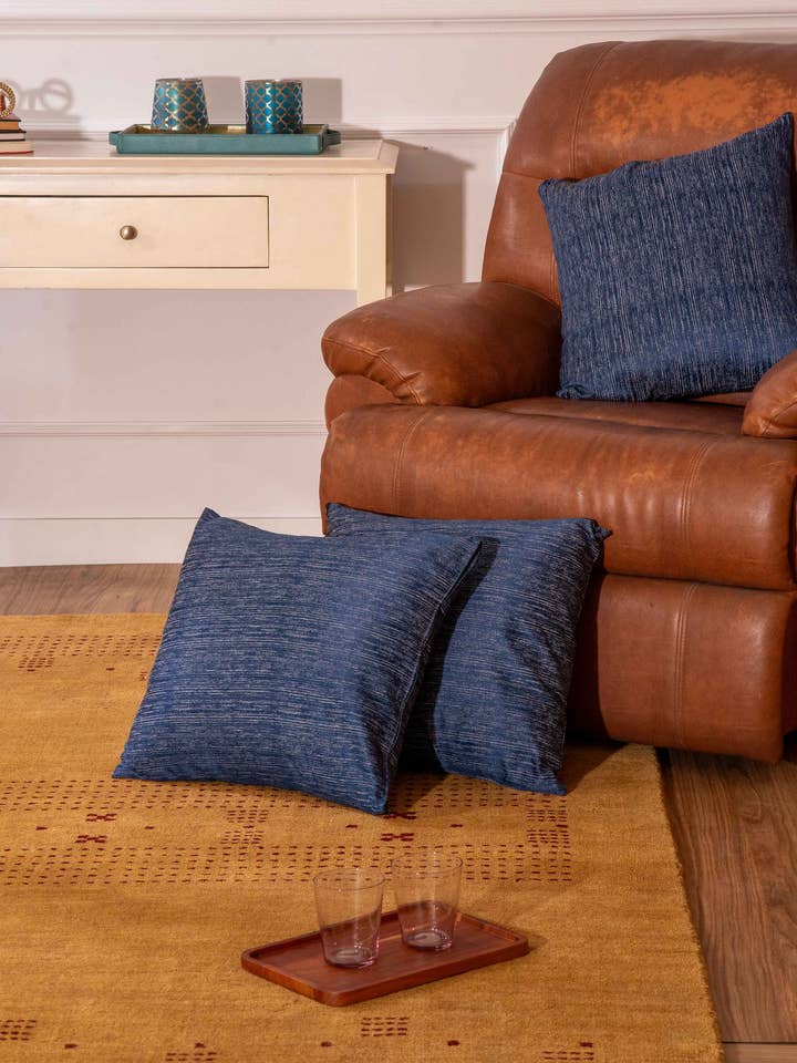 Decorative Cushion Covers Polycotton Blue Solid Set of 2 for wholesale by Kika Home Collections