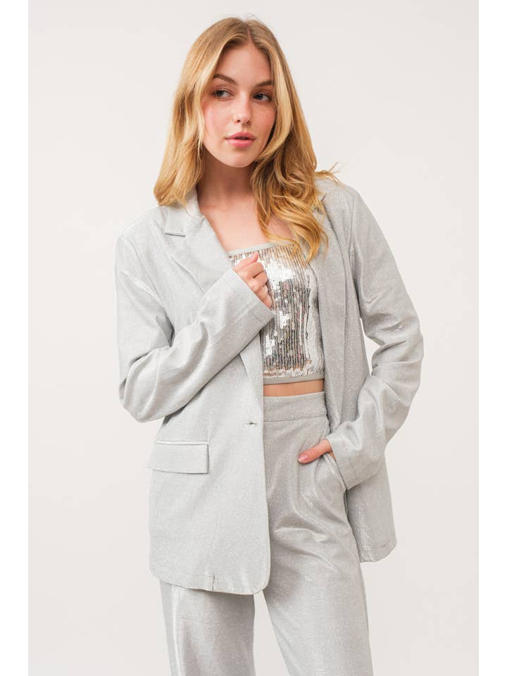 KIWI - Wholesale Blazer - Women's - IJ2892 Women's Clothing Oversized Glitter Blazer