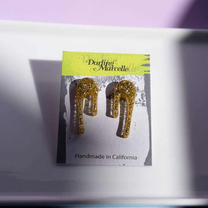 Darling Marcelle - Wholesale Stud/Post Earrings - Droplet Sparkly Gold Stud Earrings1