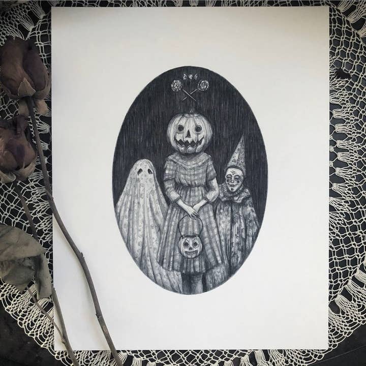Caitlin McCarthy Art - Wholesale Art Print - Trick or Treat Fine Art Print - Vintage Halloween