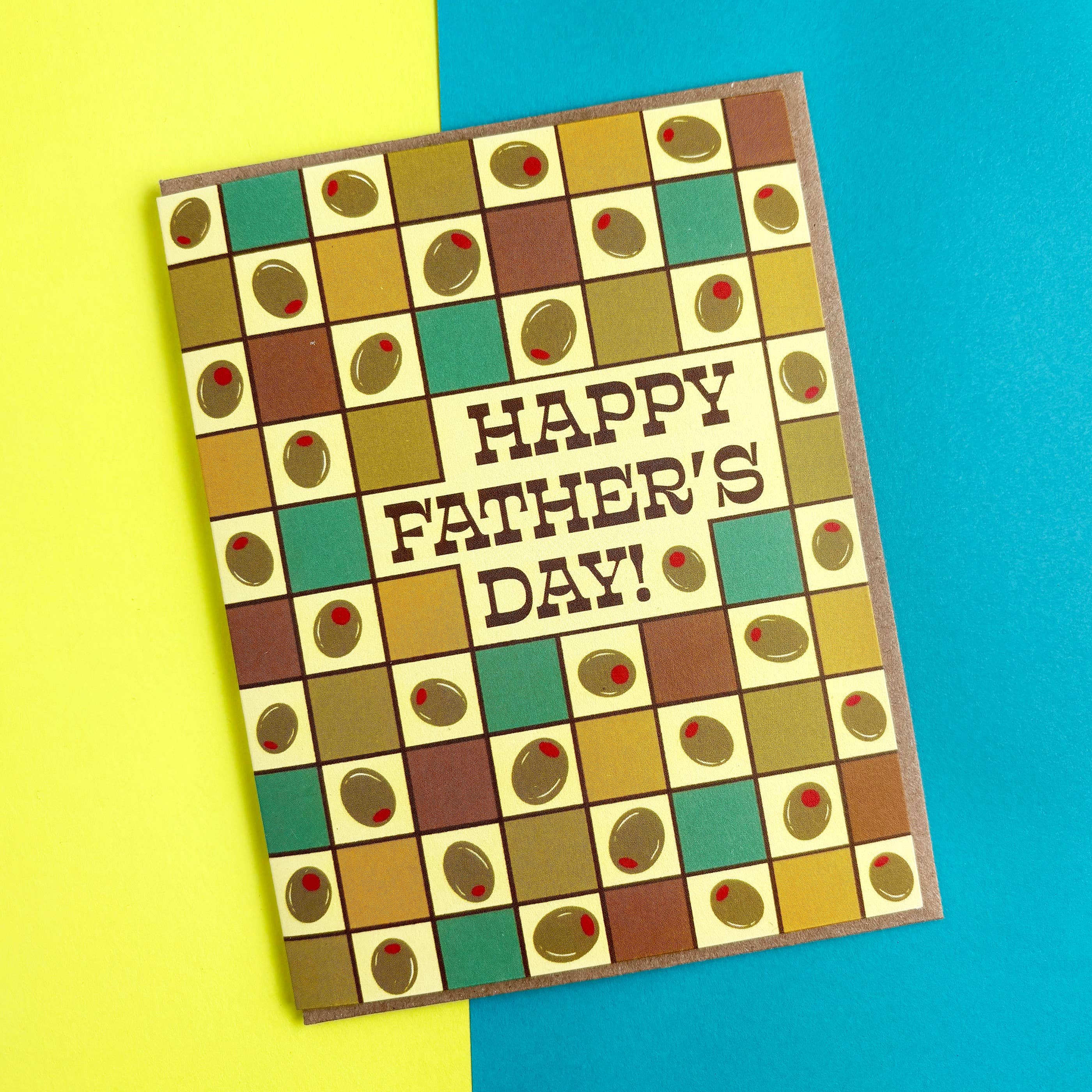 Boss Dotty Paper Co. - Venta al por mayor Tarjetas del Día del Padre - Tarjeta de Día del Padre de tablero de ajedrez oliva2