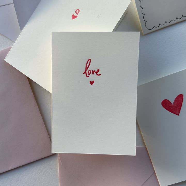 Simple Red Hand Printed Romantic Card for wholesale by Twenty two east