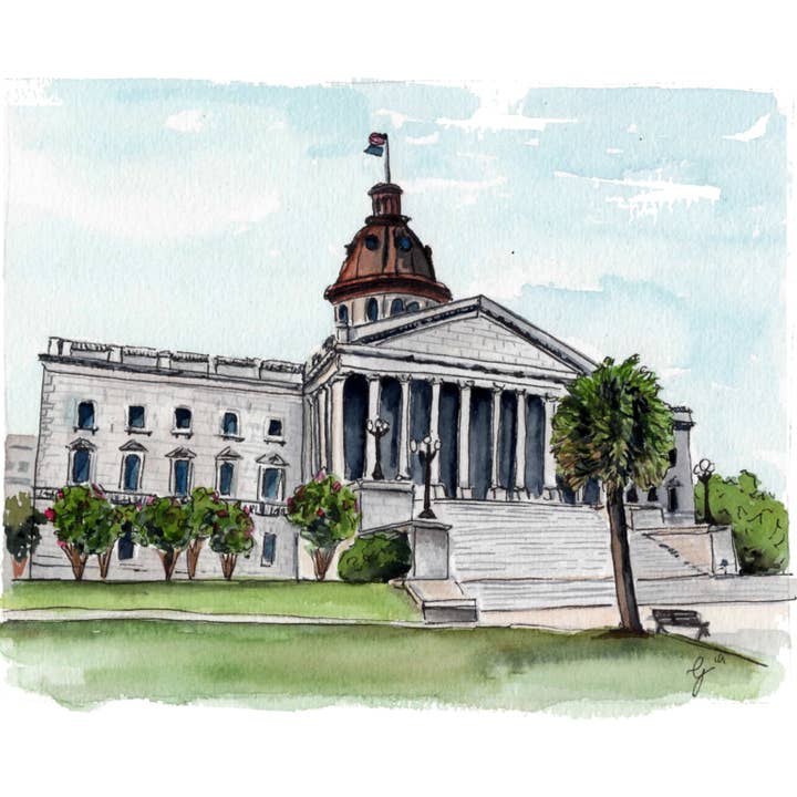 Impressão de Arte em Aquarela da Casa do Estado da Carolina do Sul por atacado de Grace Langdon Art