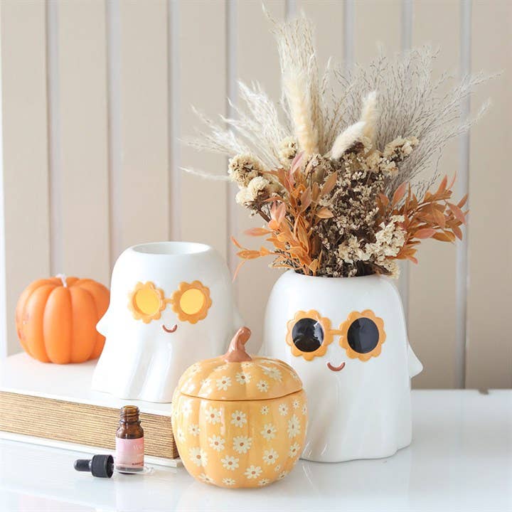 Something Different Wholesale - Wholesale Oil Warmer - Groovy Floral Pumpkin Oil Burner4