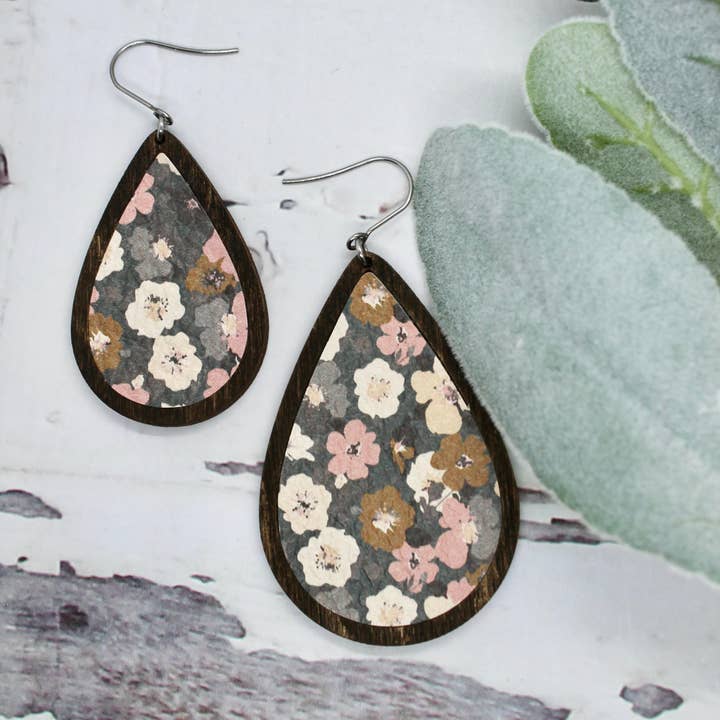 Timber + Hide - Vintage Floral Teardrop, 2 sizes for wholesale by The Pink Antler Accessory Co.