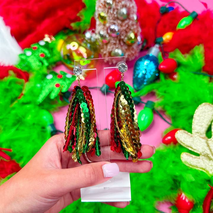 Taylor Shaye Designs - Vente Boucles d'oreilles à pampille - Pompons à paillettes de Noël4