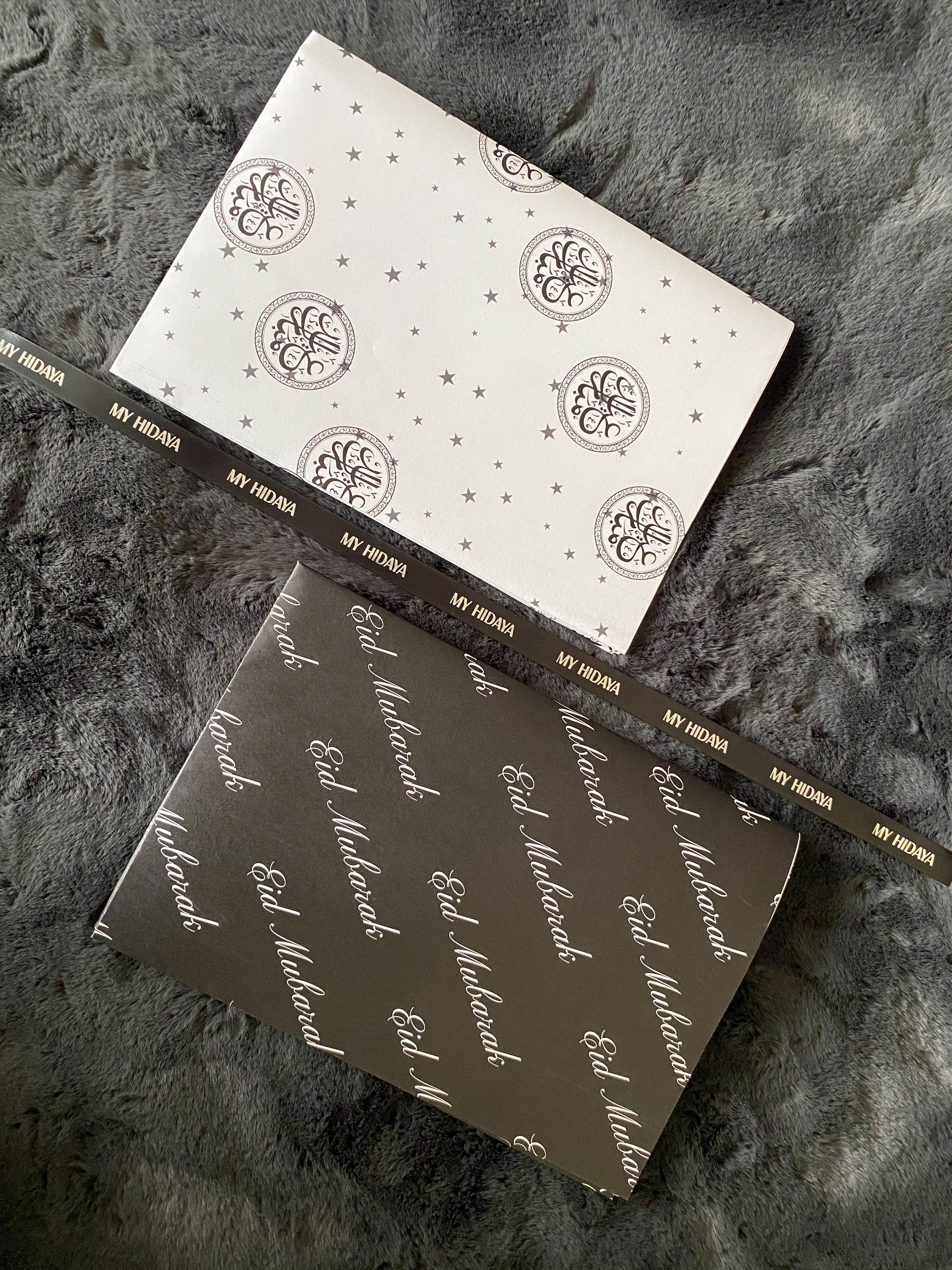 Hyza UK – wholesale Flat wrap – Monochrome Eid Mubarak Gift Wrapping Paper2