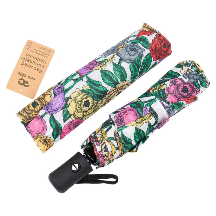 Eco Chic - Wholesale Umbrella – Women's - Eco Chic Folding Automatic Umbrella Peonies1