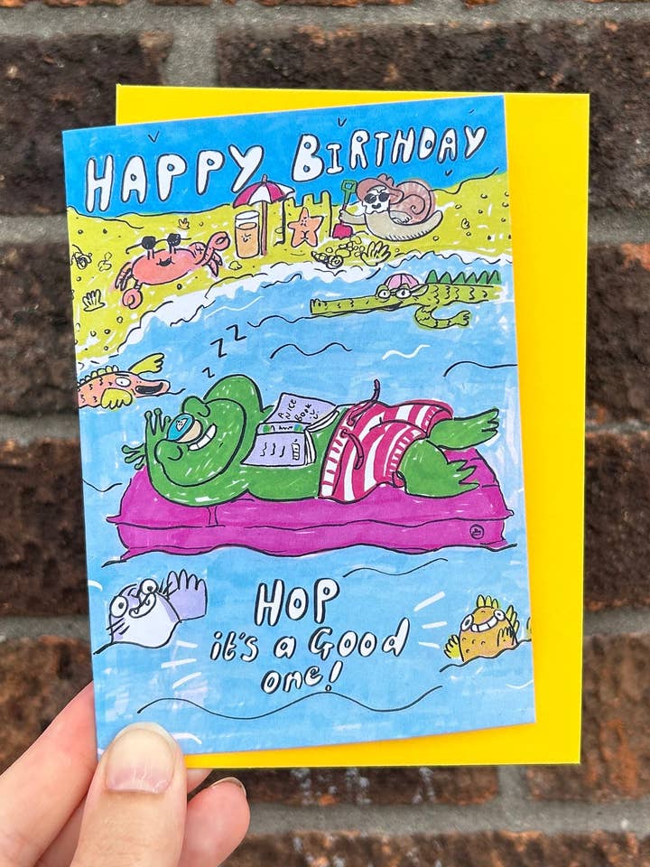 Froggy Holiday Happy Birthday Greetings Card A6 for wholesale by 2B Or Not 2B