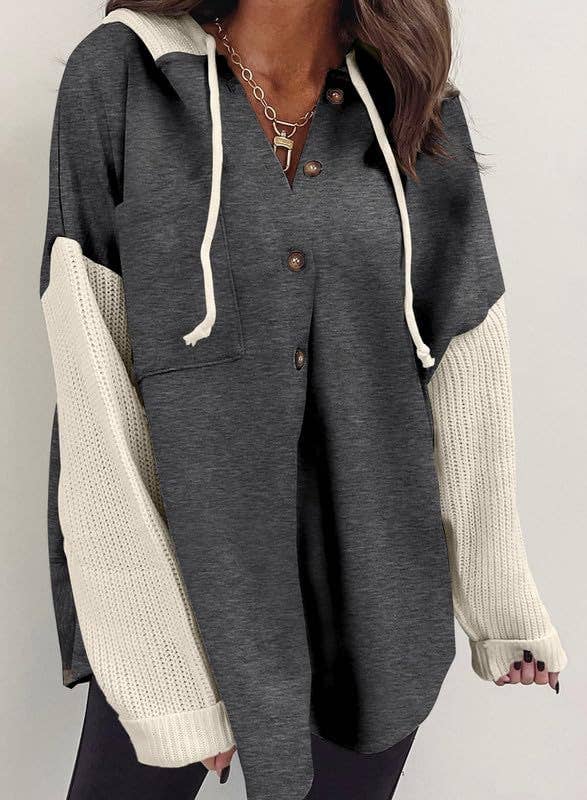 Lovesoft - Wholesale Hoodie - Women's - Colorblock Hoodie Sweatshirt with Button Detail2