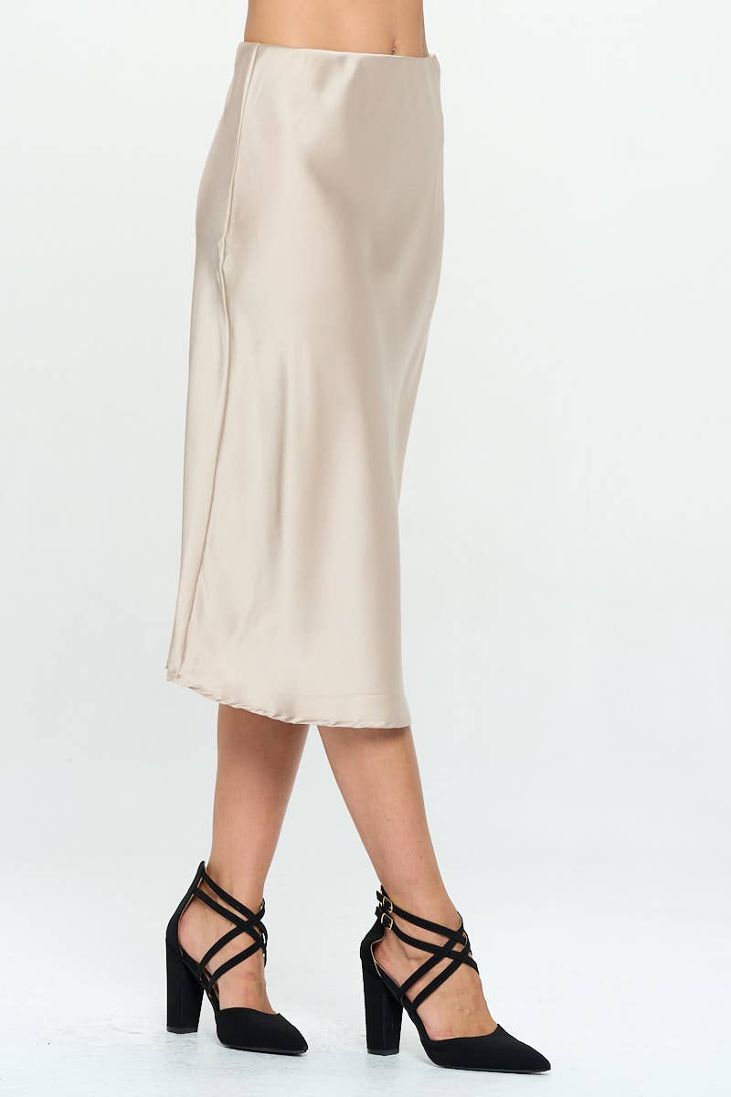 BEIGE Made in USA Solid Satin Midi Skirt for wholesale on Faire1