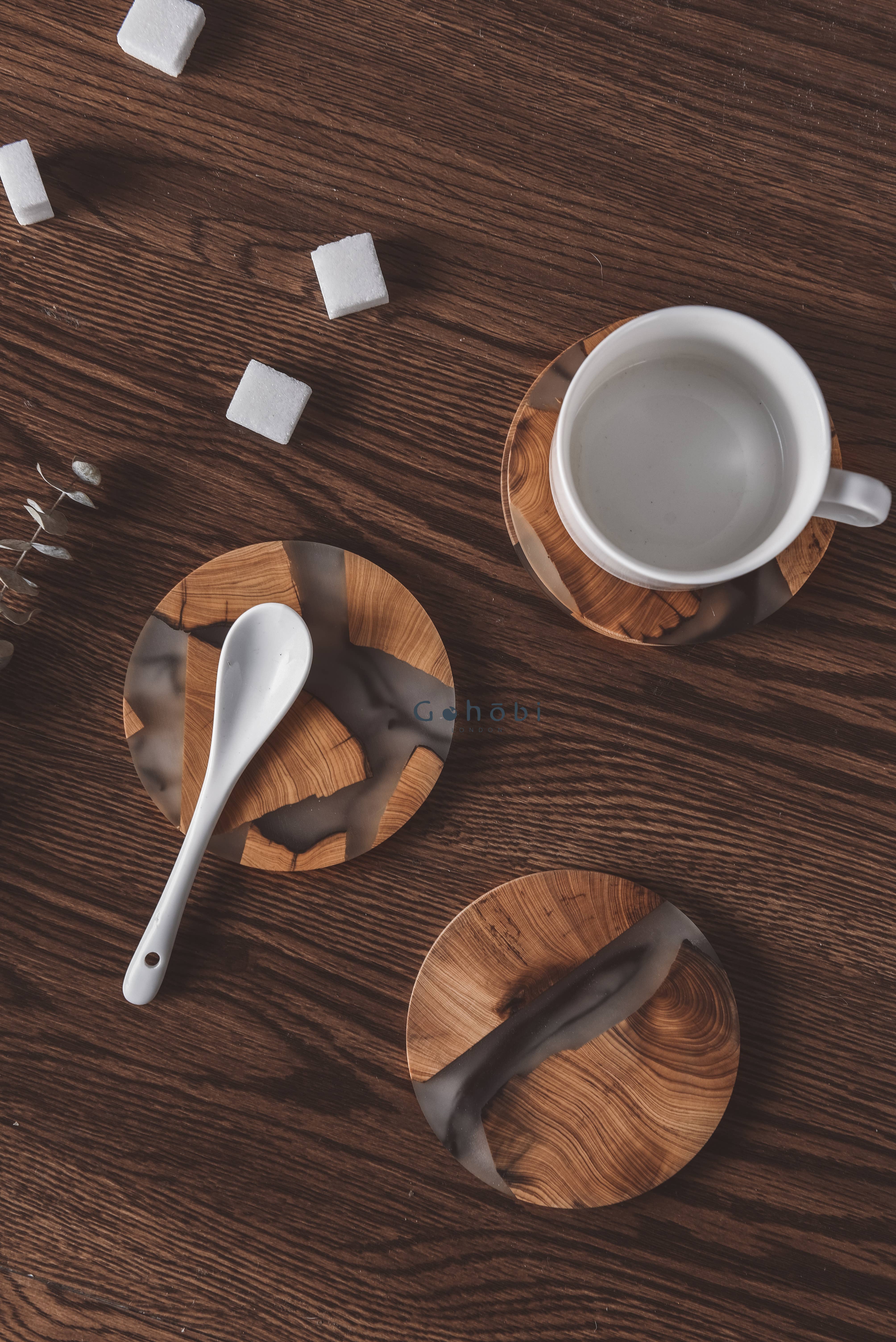 Gohobi （We cover U.S. import duties） - Venta al por mayor Posavasos - Posavasos estándar redondo de madera y resina (10 cm)3