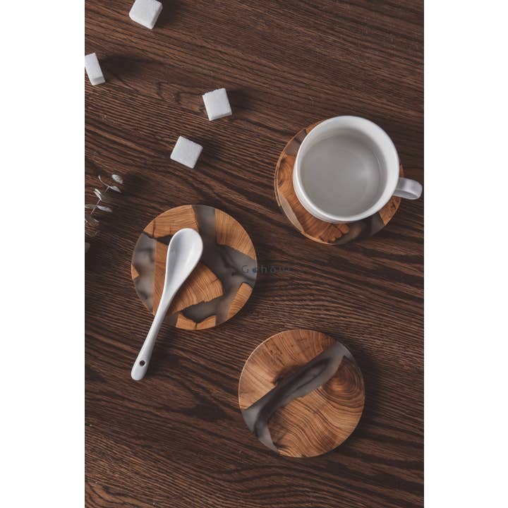 Gohobi (We cover U.S. import duties) - Vendita all'ingrosso Sottobicchiere - Sottobicchiere standard in resina di legno (10 cm, rotondo)3