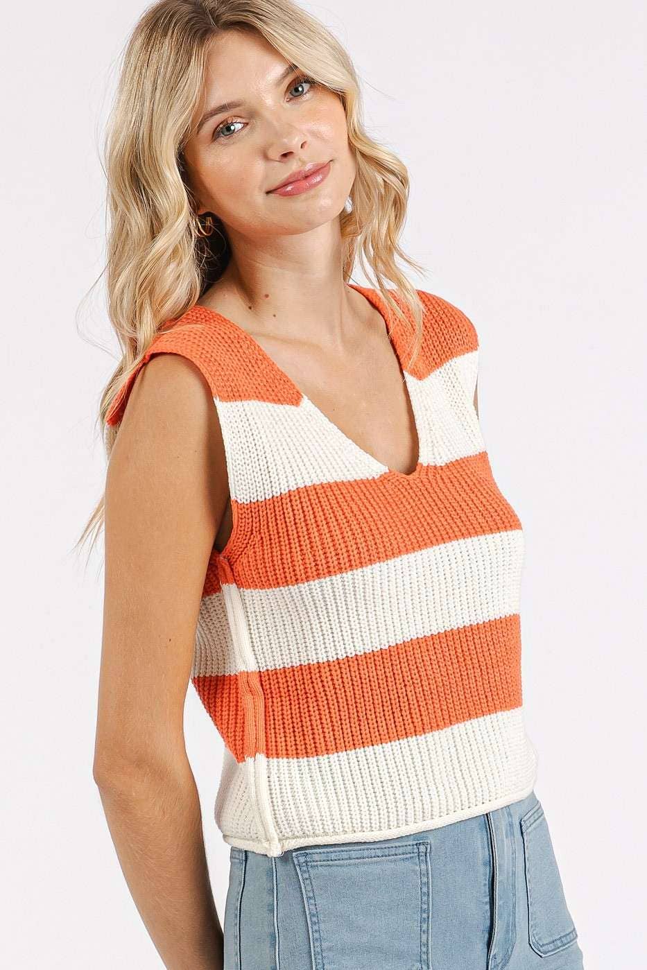 mittoshop - Wholesale Sweater Vest - Women's - STRIPED V-NECK CROPPED SWEATER VEST TOP29
