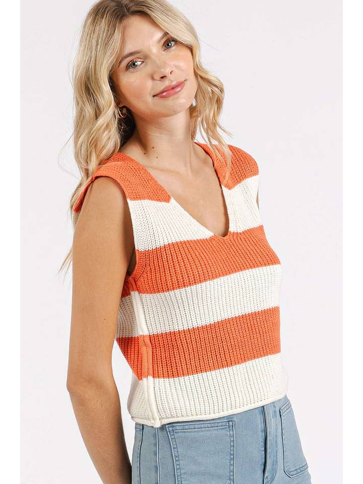 mittoshop - Wholesale Sweater Vest - Women's - STRIPED V-NECK CROPPED SWEATER VEST TOP29