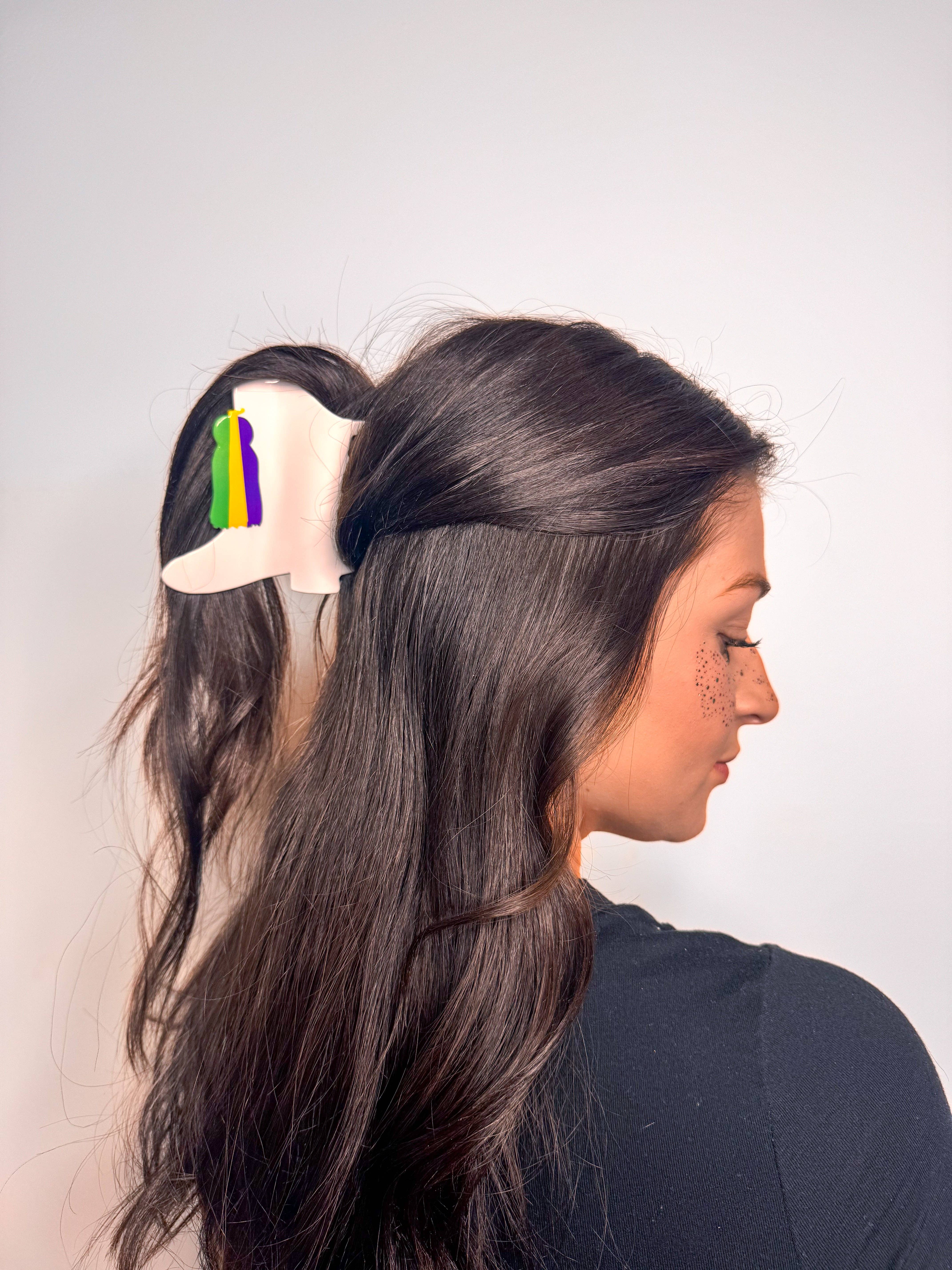 La Luna Belle LLC - Wholesale Hair Clip - Women's - Mardi Gras White Boot Claw Clip1