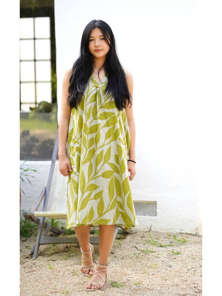 Ingrid Cotton Dress Green White for wholesale on Faire