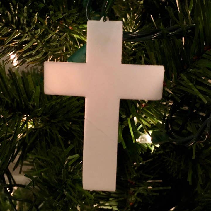Ornamento a forma di croce in acrilico (bianco) per la vendita all'ingrosso da parte di Economy Ornament
