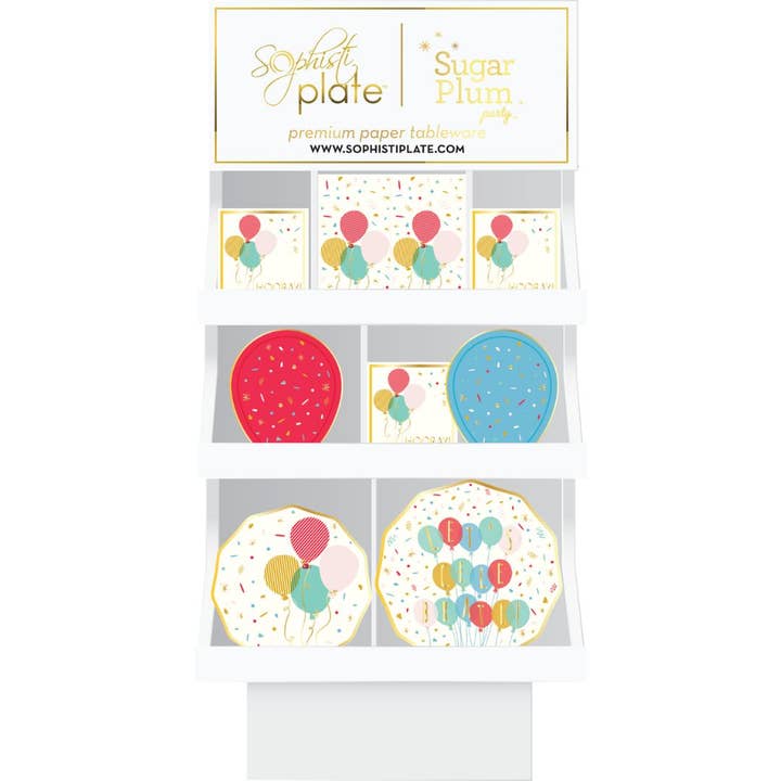 Expositor de Chão Corrugado - Vamos Celebrar por atacado de Sophistiplate