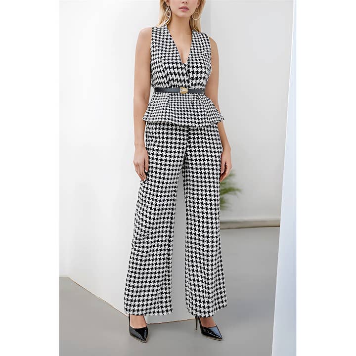 X0103LS Houndstooth Peplum Set for wholesale by XHHH Inc