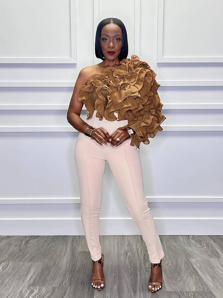 Aria Romance - Wholesale Blouse - Women's - Asymmetric Lotus Sleeve Crop Top