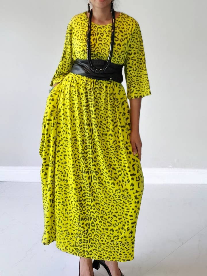 Bubble Dress / Green Leopard 161-6 for wholesale by India Batik