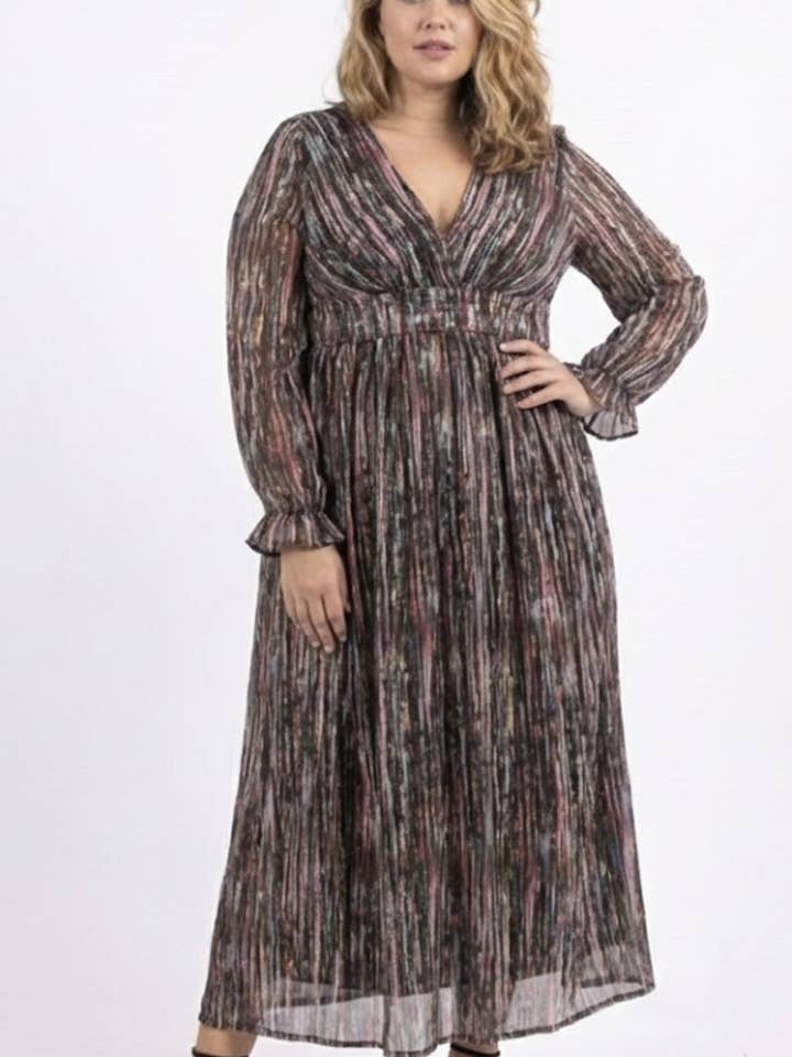 lp15108 Long wrap dress with lily print plus+ for wholesale by Lilie Rose