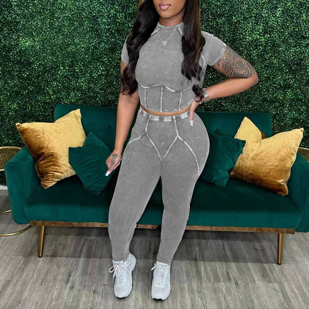 MB Fashion Wholesale - Wholesale Activewear Set - Women's - MB FASHION QUALITY RIBBED FABRIC WASHED 2 PCS SET 4015LY2