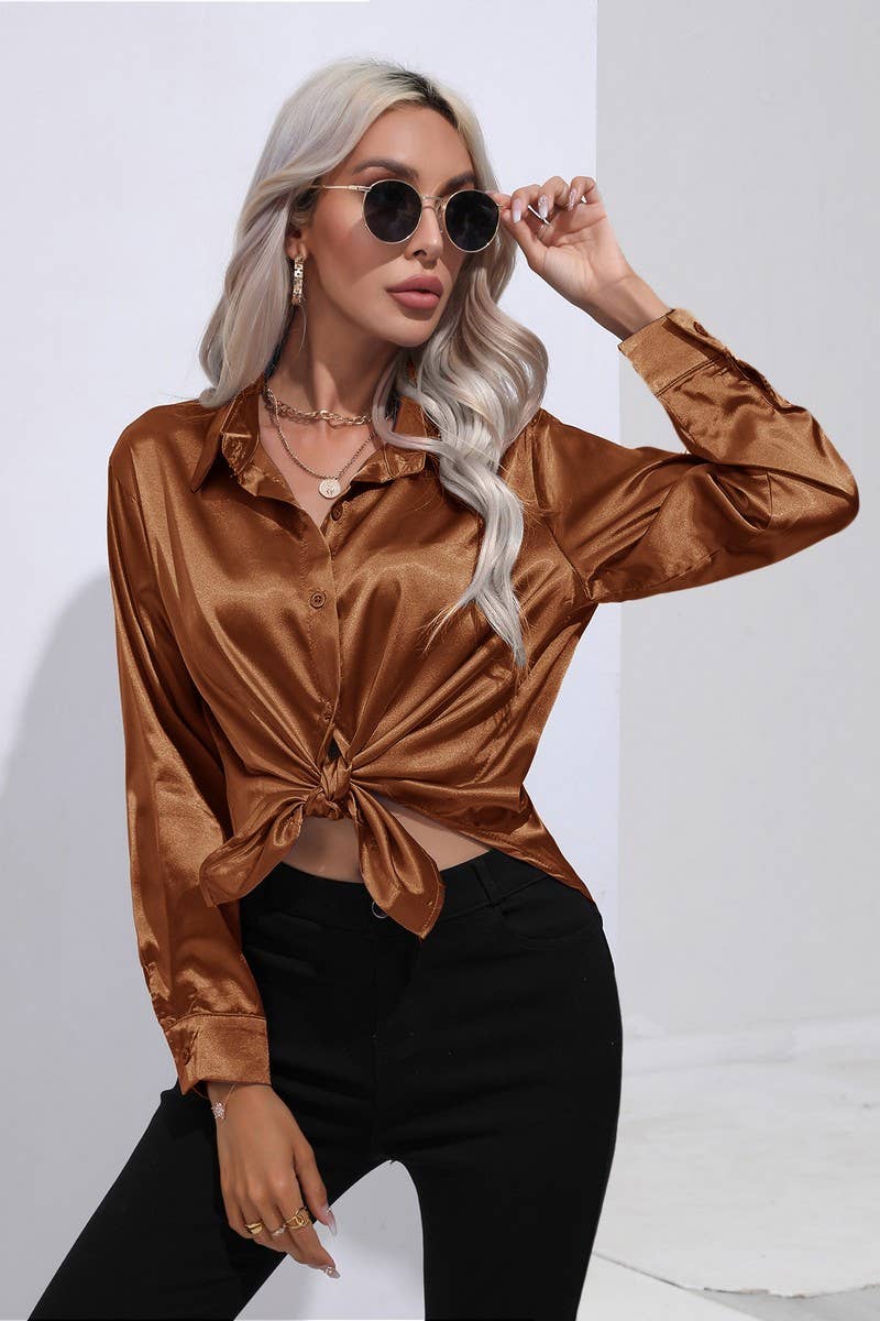 NINEXIS - Wholesale Button Down Shirt - Women's - CWTBLL0690_Button Down Silky Satin Long Sleeve Top72