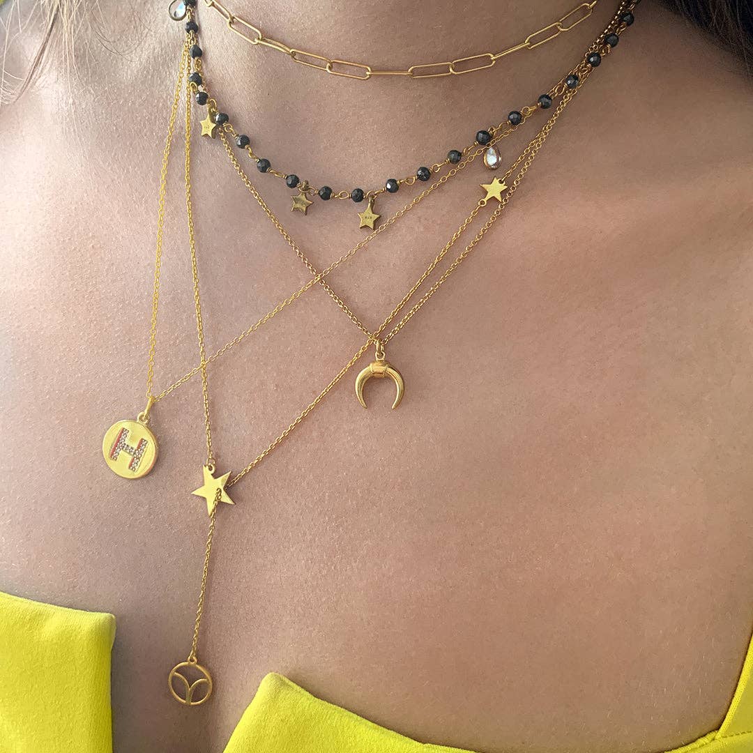 Adornia - Wholesale Halskettinghanger - Initial Pave Disc Ketting zilver goud1