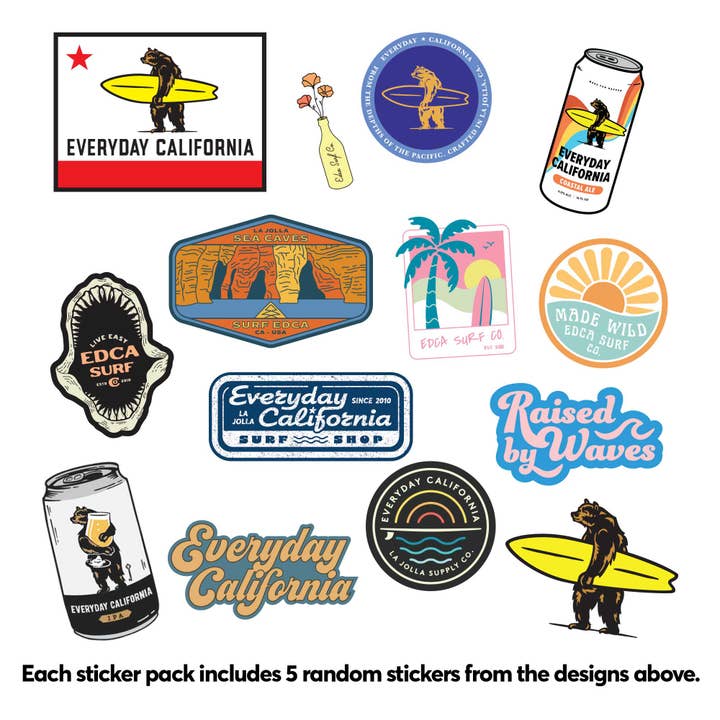 Sticker Pack - California Bear Flag Surf Stickers for wholesale by Everyday California