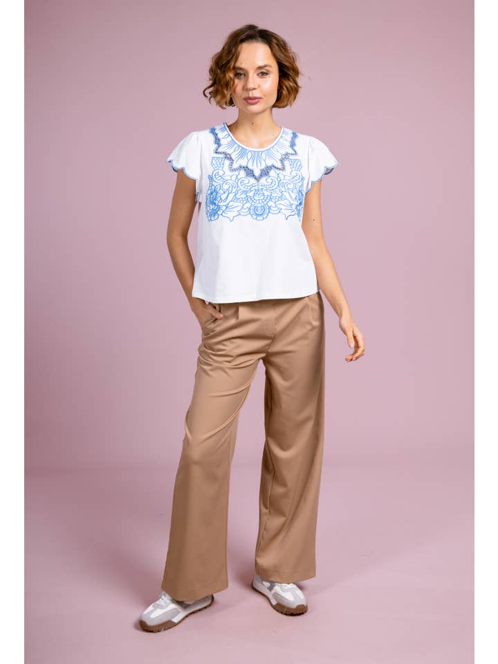 Cherry Paris - Vendita all'ingrosso Maglietta - Donna - T-shirt Liz con collo ricamato - IXJ251027