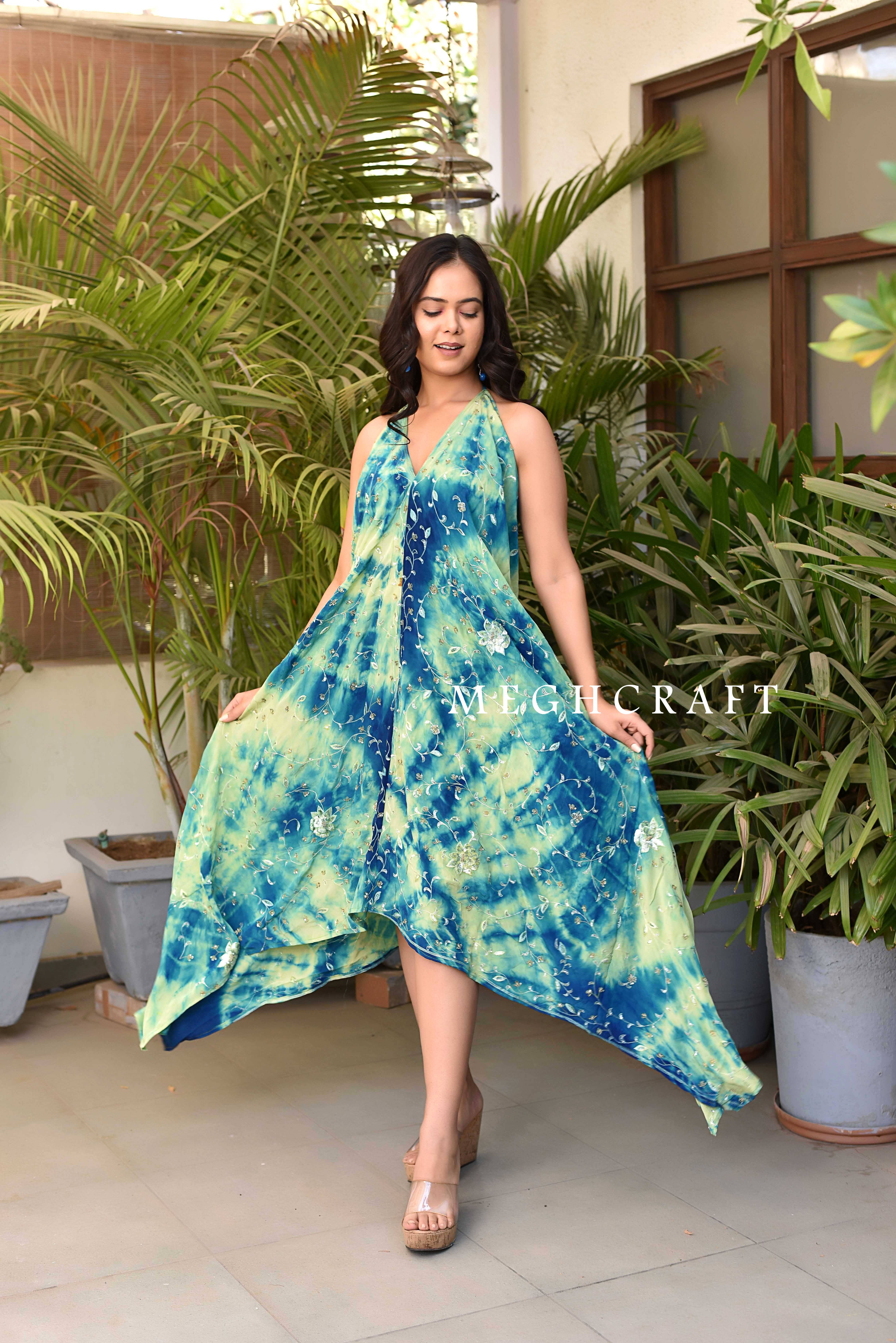 Meghcraft - Vendita all'ingrosso Vestito - Donna - Abito all'americana decorato con stampa tie-dye vintage indiano11