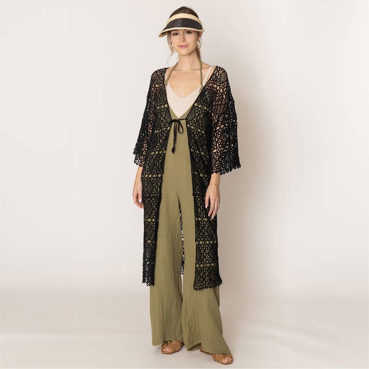 Sensibling Corp. - Wholesale Cardigan - Women's - Open Front Tie Crochet Long Cardigan6