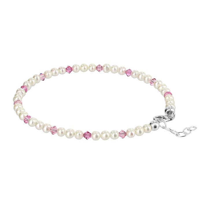 .925 Silver Anklet with Pearl and Austrian Crystals 9 to 10 Inch Long for wholesale by Gem Avenue Wholesale