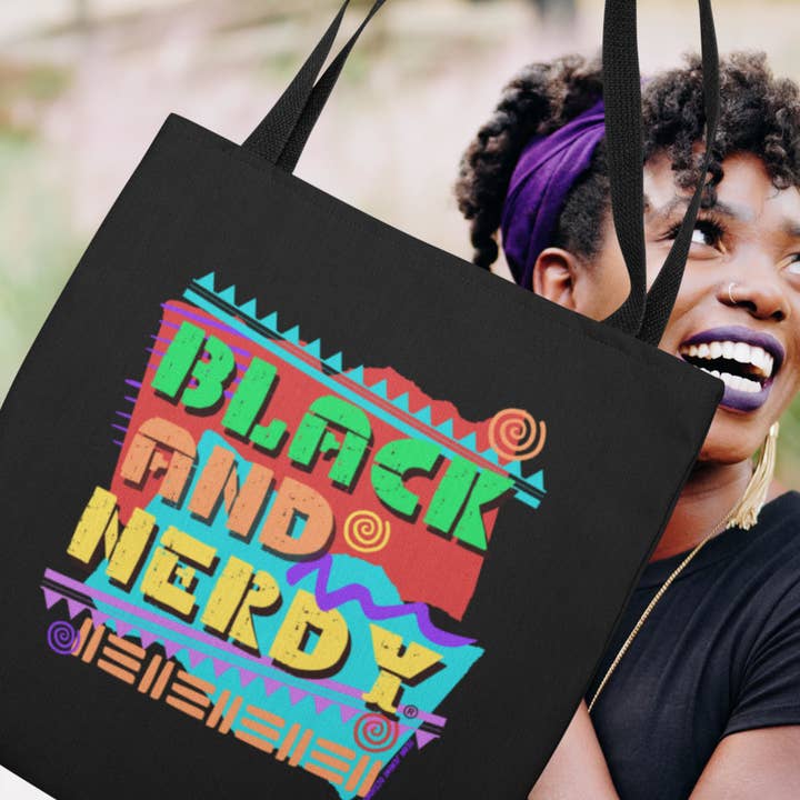 BLACK AND NERDY MULTICOLORED TOTE BAG for wholesale by TEAM JEMINI DESIGNS